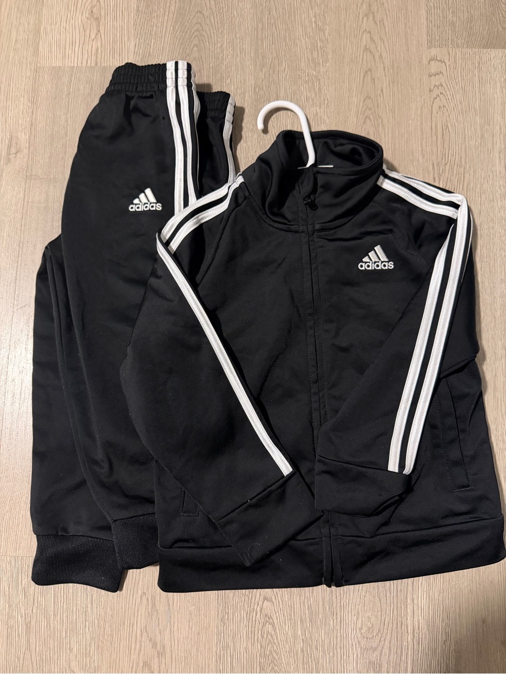 adidas Black Track Jacket and Pants Set with White Stripes